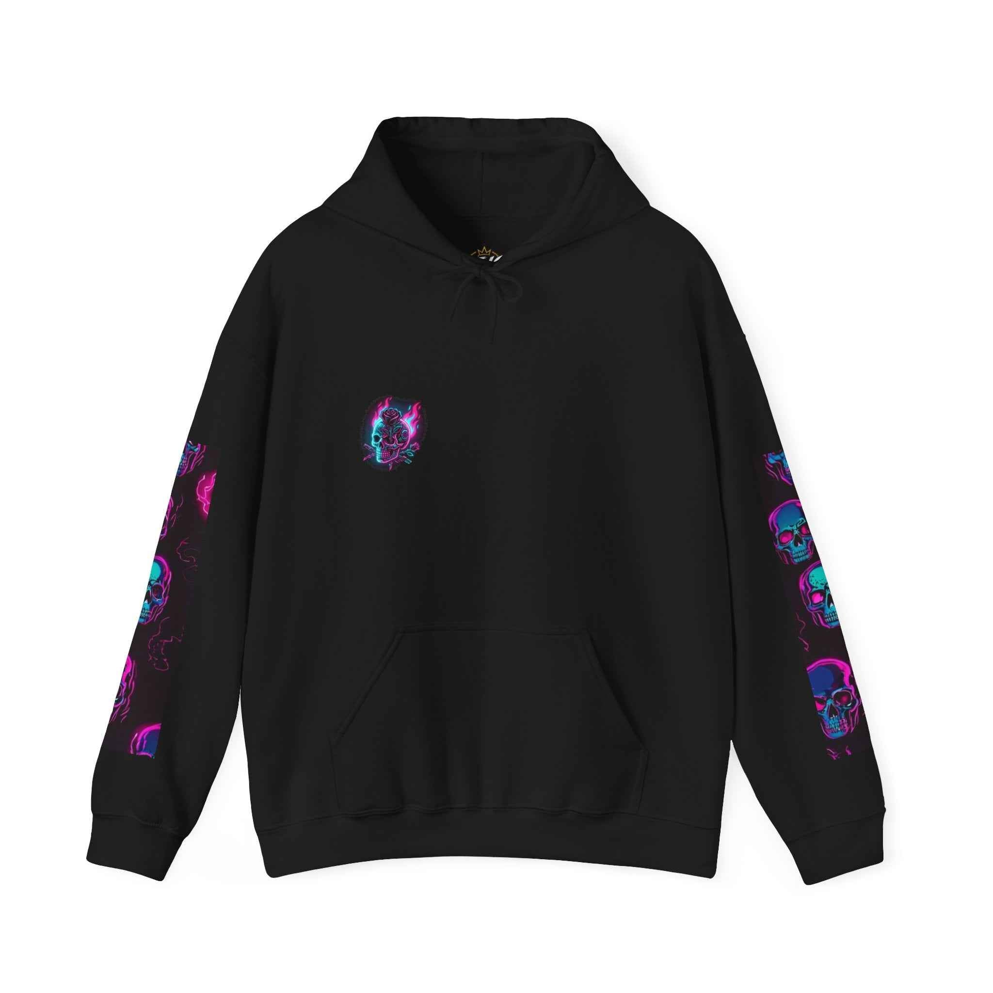 Skull Skateboard Hoodie — Neon Flaming Grim Reaper Skate Pullover