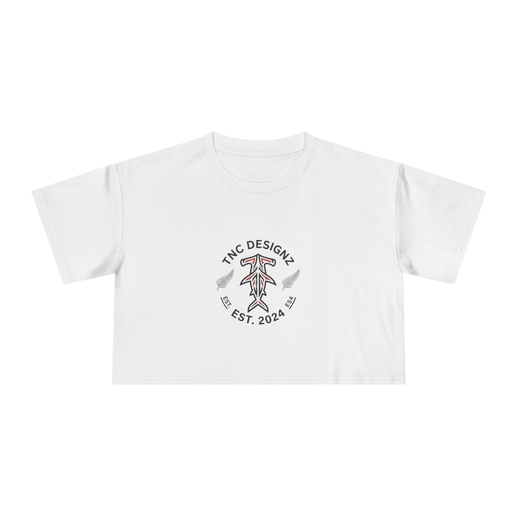 Tie-Dye Crop Tee — Light Blue Spiral "TNC Designz EST. 2024" - Heavyweight Streetwear