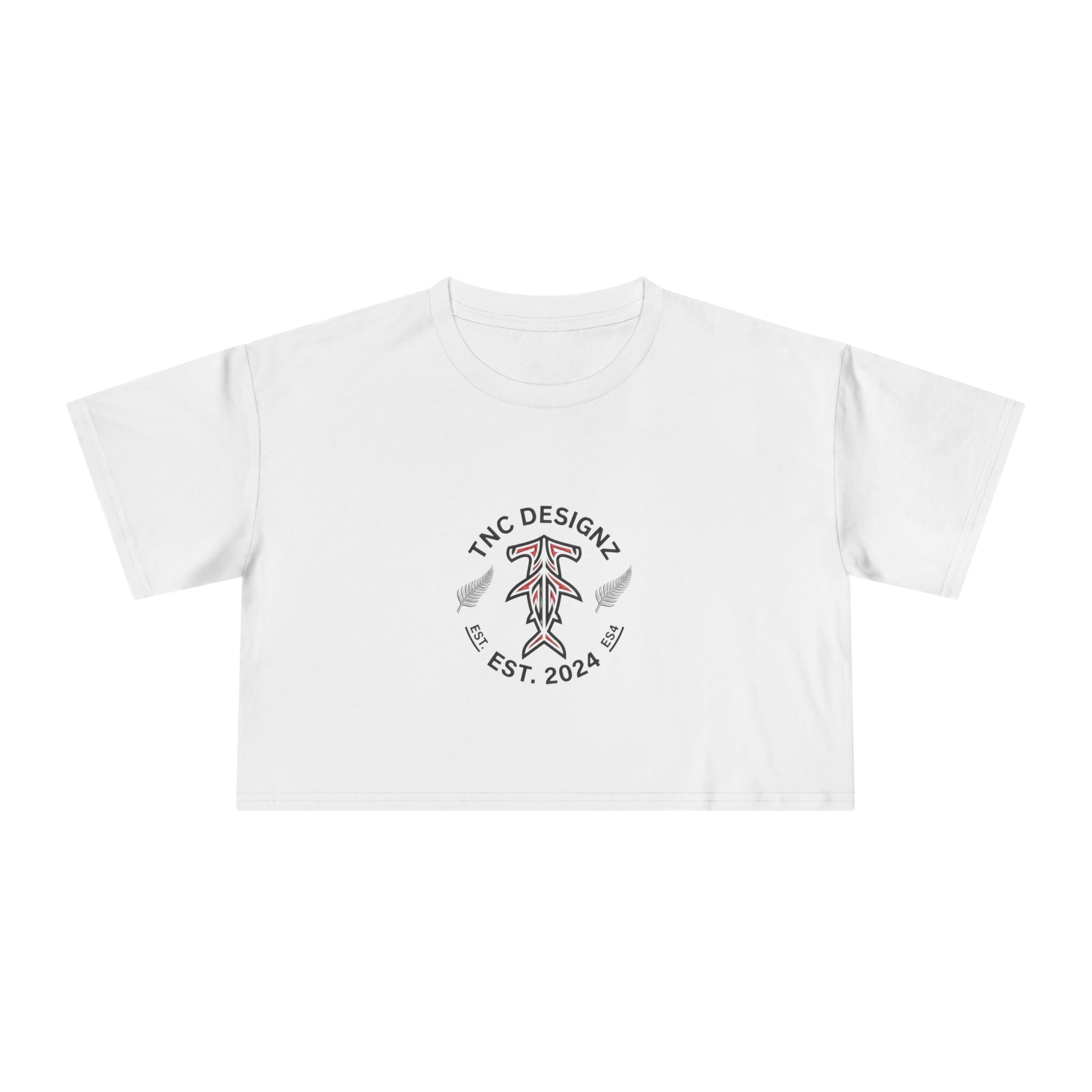 Tie-Dye Crop Tee — Light Blue Spiral "TNC Designz EST. 2024" - Heavyweight Streetwear