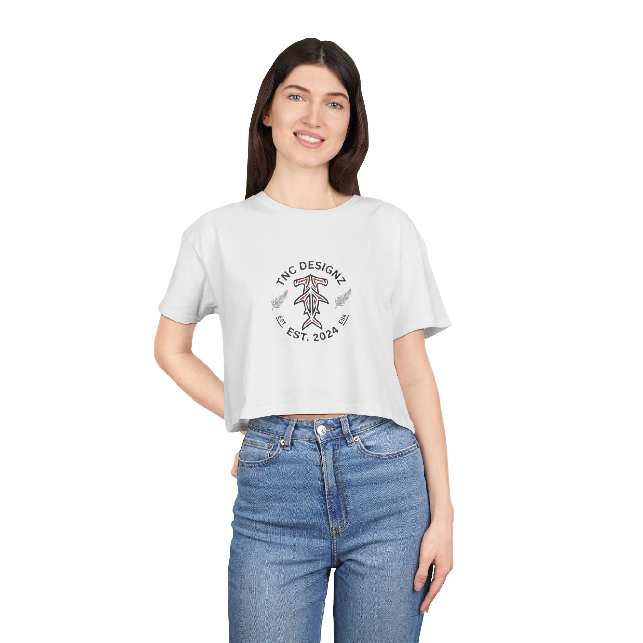 Tie-Dye Crop Tee — Light Blue Spiral "TNC Designz EST. 2024" - Heavyweight Streetwear