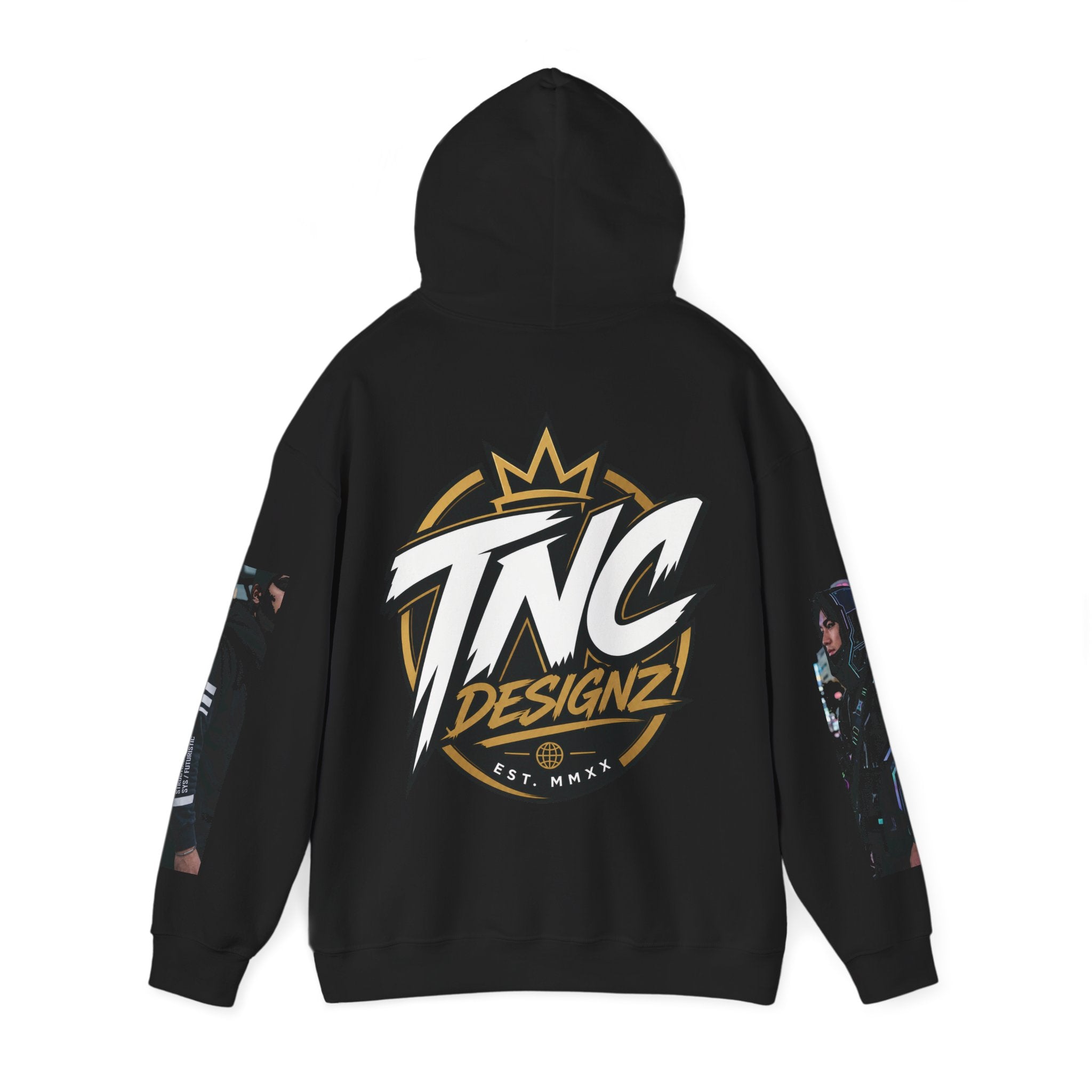 TNC Designz Graphic Hoodie — Streetwear Logo Pullover with Sleeve Art - TNC Designz