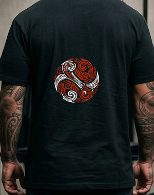 TNC "Māori Koru Swirls" Heavyweight Streetwear Hoodie — Boxy Fit front visual mockup - TNC Designz